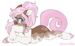 Size: 1300x807 | Tagged: safe, artist:dozyarts, imported from derpibooru, oc, oc only, oc:poor baby, earth pony, pony, female, lying down, mare, prone, simple background, solo, white background