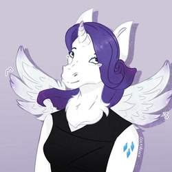 Size: 894x894 | Tagged: safe, artist:cockiecola, imported from derpibooru, rarity, alicorn, anthro, alicornified, female, hoers, race swap, raricorn, smiling, solo, spread wings, wings