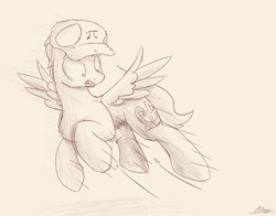 Size: 982x768 | Tagged: safe, artist:ricy, imported from derpibooru, soarin', pegasus, pony, /mlp/ tf2 general, bullet, jumping, male, monochrome, scared, scout, solo, spread wings, stallion, team fortress 2, wings