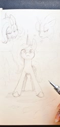 Size: 484x1024 | Tagged: safe, artist:izalith_itxi, imported from derpibooru, starlight glimmer, pony, unicorn, g5, misty brightdawn, monochrome, photo, sketch, traditional art