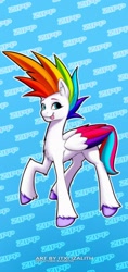 Size: 970x2048 | Tagged: safe, artist:izalith_itxi, imported from derpibooru, zipp storm, pegasus, pony, spoiler:g5, spoiler:my little pony: tell your tale, spoiler:tyts01e22, :p, alternate hair color, alternate hairstyle, eyebrows, female, g5, looking at you, mare, my little pony: tell your tale, raised hoof, signature, smiling, smiling at you, solo, tongue out, unshorn fetlocks, zipp's yes day