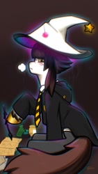 Size: 1080x1920 | Tagged: safe, artist:izalith_itxi, imported from derpibooru, oc, earth pony, pony, clothes, harry potter (series), hat, necktie, solo, wand, witch hat