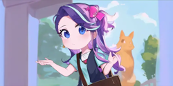 Size: 768x384 | Tagged: safe, edit, edited screencap, editor:luckreza8, imported from derpibooru, screencap, starlight glimmer, human, equestria girls, mirror magic, spoiler:eqg specials, ai content, ai generated, anime, female, generator:pinegraph, shrug