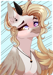 Size: 2760x3920 | Tagged: safe, artist:honeybbear, imported from derpibooru, oc, pegasus, pony, bust, female, heterochromia, mare, portrait, solo