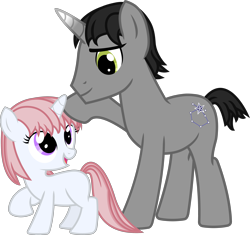 Size: 3261x3067 | Tagged: safe, artist:cranberry-tofu, imported from derpibooru, oc, oc only, oc:auriga magnus, oc:whisper call, pony, unicorn, female, filly, foal, male, simple background, stallion, transparent background