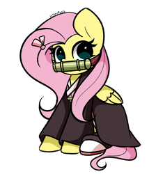 Size: 3368x3758 | Tagged: safe, artist:kittyrosie, imported from derpibooru, fluttershy, pegasus, pony, anime, clothes, cosplay, costume, demon slayer, nezuko kamado, simple background, solo, transparent background