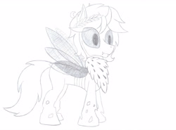 Size: 3366x2491 | Tagged: safe, artist:laurelcrown, imported from derpibooru, oc, changedling, changeling, pony, chest fluff, cute, monochrome, solo, traditional art