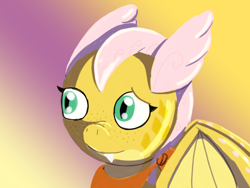 Size: 2000x1500 | Tagged: safe, artist:the crystal artist, derpibooru exclusive, imported from derpibooru, oc, oc only, oc:sunrise scorch, dragon, bandana, child, cute, dragon oc, female, folded wings, freckles, gradient background, green eyes, lineless, looking sideways, non-pony oc, shading, smiling, solo, tooth, wings, young