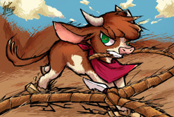 Size: 1280x866 | Tagged: safe, artist:shiroan33, imported from derpibooru, cow, them's fightin' herds, arizona (tfh), community related, female, lasso, rope, solo
