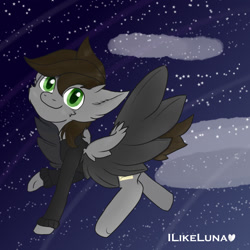 Size: 1024x1024 | Tagged: safe, artist:ilikeluna, imported from derpibooru, oc, oc only, pegasus, pony, art trade, colored wings, flying, solo, two toned wings, wings