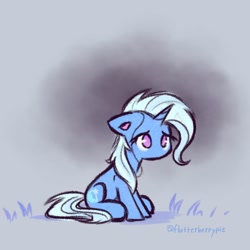 Size: 640x640 | Tagged: safe, artist:flutterberrypie, imported from derpibooru, trixie, pony, unicorn, cute, diatrixes, eyelashes, female, horn, mare, no mouth, sad, signature, sitting, solo, the sad and depresive trixie