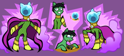 Size: 13657x6228 | Tagged: safe, artist:x-somebodyrandom-x, imported from derpibooru, earth pony, pony, bipedal, bust, cape, clothes, costume, grin, helmet, male, marvel comics, mysterio, ponified, smiling, stallion