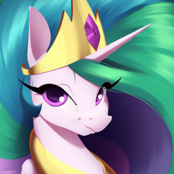 Size: 2902x2902 | Tagged: safe, artist:aquaticvibes, imported from derpibooru, princess celestia, alicorn, pony, beautiful, bust, crown, female, jewelry, lineless, looking at you, mare, portrait, regalia, solo