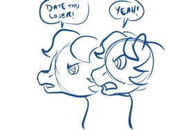 Size: 640x480 | Tagged: safe, artist:horsewizardart, imported from derpibooru, pony, angry, bust, dialogue, duo, frown, g1, monochrome, open mouth, simple background, sketch, speech bubble, white background