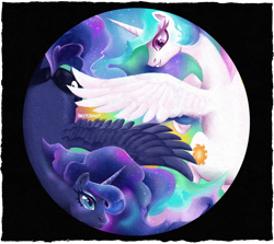 Size: 2750x2450 | Tagged: safe, artist:oneeyedsheep, imported from derpibooru, princess celestia, princess luna, alicorn, pony, duo, royal sisters, siblings, sisters, yin-yang