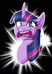 Size: 1280x1809 | Tagged: safe, artist:grumpygriffcreation, imported from derpibooru, twilight sparkle, pony, black background, faic, freakout, simple background, solo