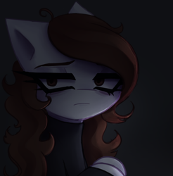 Size: 2520x2556 | Tagged: safe, artist:opal_radiance, imported from derpibooru, oc, oc only, oc:melancholy, pegasus, pony, bust, eyebrows, female, frown, high res, lidded eyes, mare, pegasus oc, solo