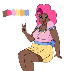 Size: 2000x2000 | Tagged: safe, artist:theapplequeen1, imported from derpibooru, pinkie pie, human, blackwashing, bow, clothes, dark skin, humanized, simple background, skirt, solo, white background