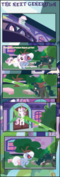 Size: 1488x4378 | Tagged: safe, artist:shootingstarsentry, imported from derpibooru, oc, oc only, oc:lilypad, oc:nightshade (digimonlover101), oc:photogenic, oc:radiant majesty, changepony, hybrid, pegasus, pony, unicorn, comic:the next generation, bag, comic, dialogue, female, horn, hybrid oc, interspecies offspring, mare, offspring, parent:doctor caballeron, parent:fancypants, parent:fleur-de-lis, parent:fluttershy, parent:hoity toity, parent:king sombra, parent:photo finish, parent:queen chrysalis, parents:caballershy, parents:chrysombra, parents:fancyfleur, parents:photoity, pegasus oc, saddle bag, unicorn oc