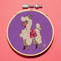 Size: 1945x1946 | Tagged: safe, artist:selenophile, imported from derpibooru, alpaca, bridle, embroidery, eyes closed, irl, photo, tack