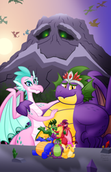 Size: 1280x1979 | Tagged: safe, artist:aleximusprime, imported from derpibooru, spike, oc, oc:barb the dragon, oc:buttercream the dragon, oc:king smite, oc:queen chara, oc:scorch the dragon, oc:singe the dragon, dragon, fanfic:go north young dragon, flurry heart's story, adult, adult spike, arm behind back, background dragon, child bearing hips, chubby, crown, crystal, curvy, cute, dragon oc, dragoness, family photo, fanfic art, fangs, fat, fat spike, female, flying, g1, g1 to g4, g4, generation leap, hand on face, hand on head, hand on hip, hand on shoulder, happy, his elevated eminence, hug, husband and wife, jewelry, looking at you, male, mountain, non-pony oc, northern drake, older, older spike, one eye closed, open mouth, open smile, regalia, sitting, smiling, spike's brother, spike's family, spike's father, spike's mother, spike's sister, spread wings, standing, sunset, wide hips, wings, wink