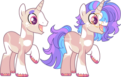 Size: 4180x2663 | Tagged: safe, artist:kurosawakuro, imported from derpibooru, oc, oc only, pony, unicorn, bald, base used, colored hooves, freckles, glasses, hoof polish, horn, magical lesbian spawn, male, offspring, open mouth, parent:applejack, parent:twilight sparkle, parents:twijack, raised hoof, solo, stallion, unicorn oc, unshorn fetlocks