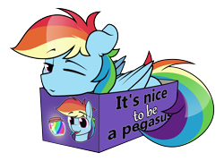 Size: 5700x4100 | Tagged: safe, artist:dacaoo, imported from derpibooru, rainbow dash, pegasus, pony, box, cute, dashabetes, eyebrows, eyebrows visible through hair, floppy ears, folded wings, food, if i fits i sits, jam, lidded eyes, lying down, one eye closed, pony in a box, prone, simple background, solo, text, transparent background, wings