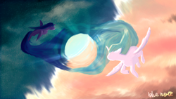 Size: 1920x1080 | Tagged: safe, artist:bluenotefs, imported from derpibooru, princess celestia, princess luna, alicorn, pony, duo, female, flying, mare, missing accessory, painterly, royal sisters, semi-abstract
