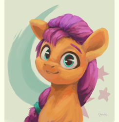 Size: 1920x1970 | Tagged: safe, artist:aemuhn, imported from derpibooru, sunny starscout, earth pony, pony, bust, female, g5, krita, looking at you, mare, portrait, simple background, smiling, smiling at you, solo