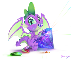 Size: 773x643 | Tagged: safe, artist:sketchiix3, imported from derpibooru, spike, dragon, cute, gem, male, simple background, solo, spikabetes, white background, winged spike, wings