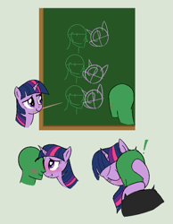 Size: 399x514 | Tagged: safe, artist:truthormare, twilight sparkle, oc, oc:anon, human, pony, aggie.io, blushing, boop, canon x oc, chalkboard, diagram, duo, exclamation point, eyes closed, female, french kiss, heart, heart eyes, hug, human male, interspecies, kissing, lidded eyes, male, mare, mare on human male, noseboop, pony on human action, pony on human male, show accurate, smiling, smiling at each other, surprise kiss, surprised, teaching, wingding eyes