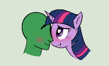 Size: 220x133 | Tagged: safe, artist:truthormare, twilight sparkle, oc, oc:anon, human, pony, aggie.io, blushing, boop, canon x oc, duo, female, heart, heart eyes, human male, lidded eyes, male, mare, noseboop, show accurate, smiling, smiling at each other, wingding eyes