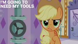 Size: 1280x720 | Tagged: safe, edit, edited screencap, editor:quoterific, imported from derpibooru, screencap, applejack, earth pony, pony, applejack's "day" off, applejack's hat, cowboy hat, determined, female, gritted teeth, hat, looking at you, mare, solo, teeth