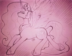 Size: 3540x2779 | Tagged: safe, artist:dsstoner, imported from derpibooru, princess celestia, alicorn, pony, majestic, majestic as fuck, side view, solo, spread wings, traditional art, wings