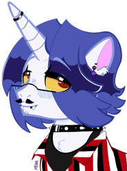 Size: 783x1057 | Tagged: safe, artist:dsstoner, imported from derpibooru, fancypants, pony, undead, unicorn, vampire, vampony, base, base used, chest fluff, choker, clothes, ear piercing, earring, glasses, horn, horn ring, jewelry, kinsona, lip piercing, piercing, ring, shirt, simple background, solo, striped shirt, tanktop, transparent background, vector