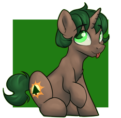 Size: 2253x2200 | Tagged: safe, artist:dumbwoofer, imported from derpibooru, oc, oc:pine shine, pony, unicorn, :p, chest fluff, ear fluff, horn, looking up, male, rule 63, simple background, sitting, solo, stallion, tongue out, transparent background, unicorn oc