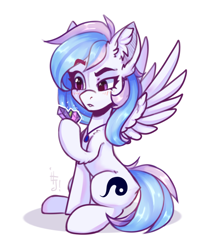 Size: 1668x2036 | Tagged: safe, artist:falafeljake, imported from derpibooru, oc, oc only, oc:starburn, pegasus, pony, crystal, ear fluff, hoof hold, jewelry, necklace, pegasus oc, simple background, solo, spread wings, white background, wings