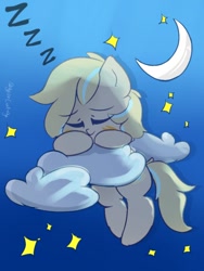 Size: 768x1024 | Tagged: safe, artist:grithcourage, imported from derpibooru, oc, oc:grith courage, earth pony, pony, cloud, cute, earth pony oc, female, night, onomatopoeia, simple background, sleeping, sleepy, smol, solo, sound effects, stars, zzz