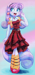 Size: 1804x3824 | Tagged: safe, artist:shadowhawx, imported from derpibooru, sweetie belle, anthro, unicorn, blushing, breasts, busty sweetie belle, choker, cleavage, clothes, cute, diasweetes, dress, eye clipping through hair, happy, older, open mouth, smiling, solo, uvula