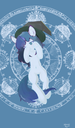 Size: 908x1530 | Tagged: safe, artist:hieq, imported from derpibooru, oc, pony, unicorn, belly button, hat, horn, lying down, on back, solo, underhoof, unicorn oc