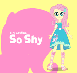 Size: 1000x952 | Tagged: safe, artist:edy_january, artist:sim gretina, imported from derpibooru, fluttershy, human, pegasus, equestria girls, equestria girls series, album, album cover, fluttershy boho dress, geode of fauna, hug, looking at you, magical geodes, music, pink background, simple background, so shy (album), song, yellow background, youtube, youtube link