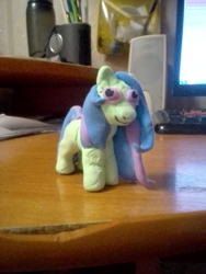 Size: 960x1280 | Tagged: safe, artist:taika403, imported from derpibooru, oc, oc only, oc:dangling flask, pony, irl, photo, plasticine, solo, table