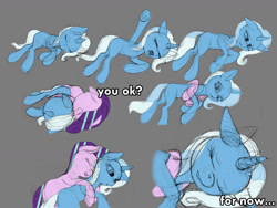 Size: 1332x1000 | Tagged: safe, artist:styroponyworks, imported from derpibooru, starlight glimmer, trixie, pony, unicorn, cuddling, female, gray background, mare, simple background, sketch, sleeping, waking up