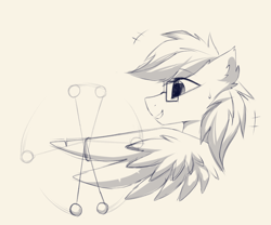 Size: 1800x1500 | Tagged: safe, artist:coarfdraw, derpibooru exclusive, imported from derpibooru, oc, oc only, oc:driftbeat, pegasus, clackers, glasses, happy, male, monochrome, pegasus oc, sketch, solo, stallion, wing hands, wings