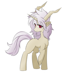 Size: 1728x1944 | Tagged: safe, artist:crystal eve, artist:crystaleve, imported from derpibooru, oc, oc only, oc:glowing fire, demon, hybrid, pony, unicorn, ear fluff, horns, looking at you, simple background, slim, solo, white background