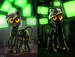 Size: 4000x3000 | Tagged: safe, artist:jedayskayvoker, imported from derpibooru, oc, oc:felicity(robopony), pony, robot, robot pony, glowing, glowing eyes, redraw, shiny, signature, solo