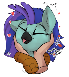 Size: 2226x2457 | Tagged: safe, artist:beardie, imported from derpibooru, oc, oc only, oc:sea lilly, classical hippogriff, hippogriff, :p, beardies scritching ponies, cute, hand, heart, ocbetes, petting, simple background, tongue out, transparent background