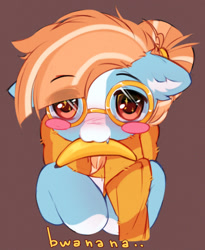 Size: 1280x1564 | Tagged: safe, artist:astralblues, imported from derpibooru, oc, oc only, oc:solstice breeze, pony, banana, clothes, female, food, glasses, mare, scarf, solo