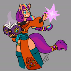 Size: 1920x1920 | Tagged: safe, artist:speed-fiend, imported from derpibooru, sunny starscout, anthro, earth pony, book, book of harmony, crossover, dungeons and dragons, female, g5, mage, magic, pen and paper rpg, rpg, solo, wizard