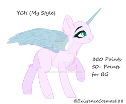 Size: 400x330 | Tagged: safe, artist:existencecosmos188, imported from derpibooru, oc, oc only, alicorn, pony, alicorn oc, commission, deviantart watermark, female, horn, mare, obtrusive watermark, raised hoof, simple background, transparent background, watermark, wings, your character here